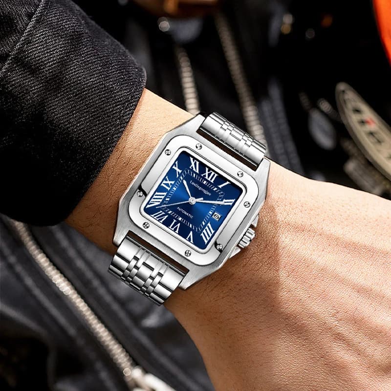 Men's Luxury Square Mechanical Watch, Skeleton Butterfly Clasp, Fashionable Men's Wrist Watch, Casual, Versatile and Elegant, European and American Style, Valentine's Day Gift for boyfriend, Best Choice for Gifts