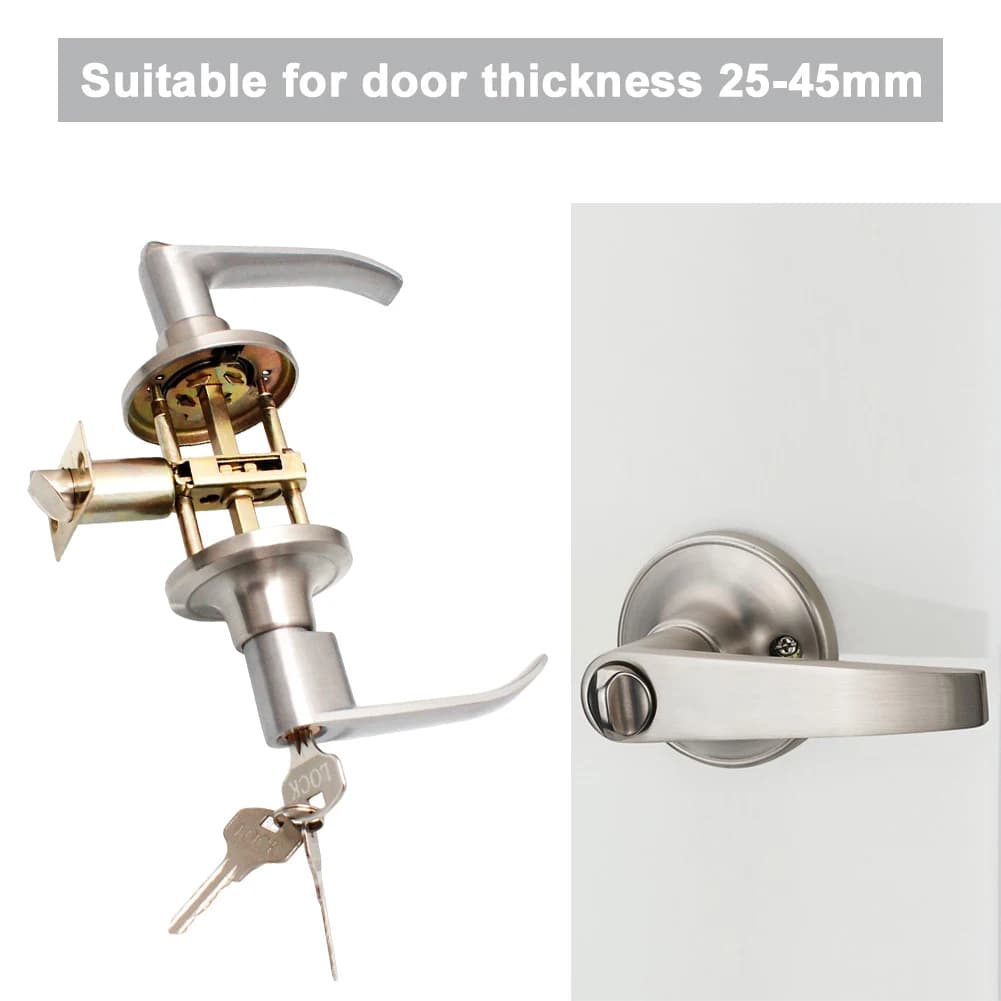 Door Lever Lock with 3 Keys Entrance Door Handles Stainless Steel Interior Lever Lock Door Knob Replacement for Home Office