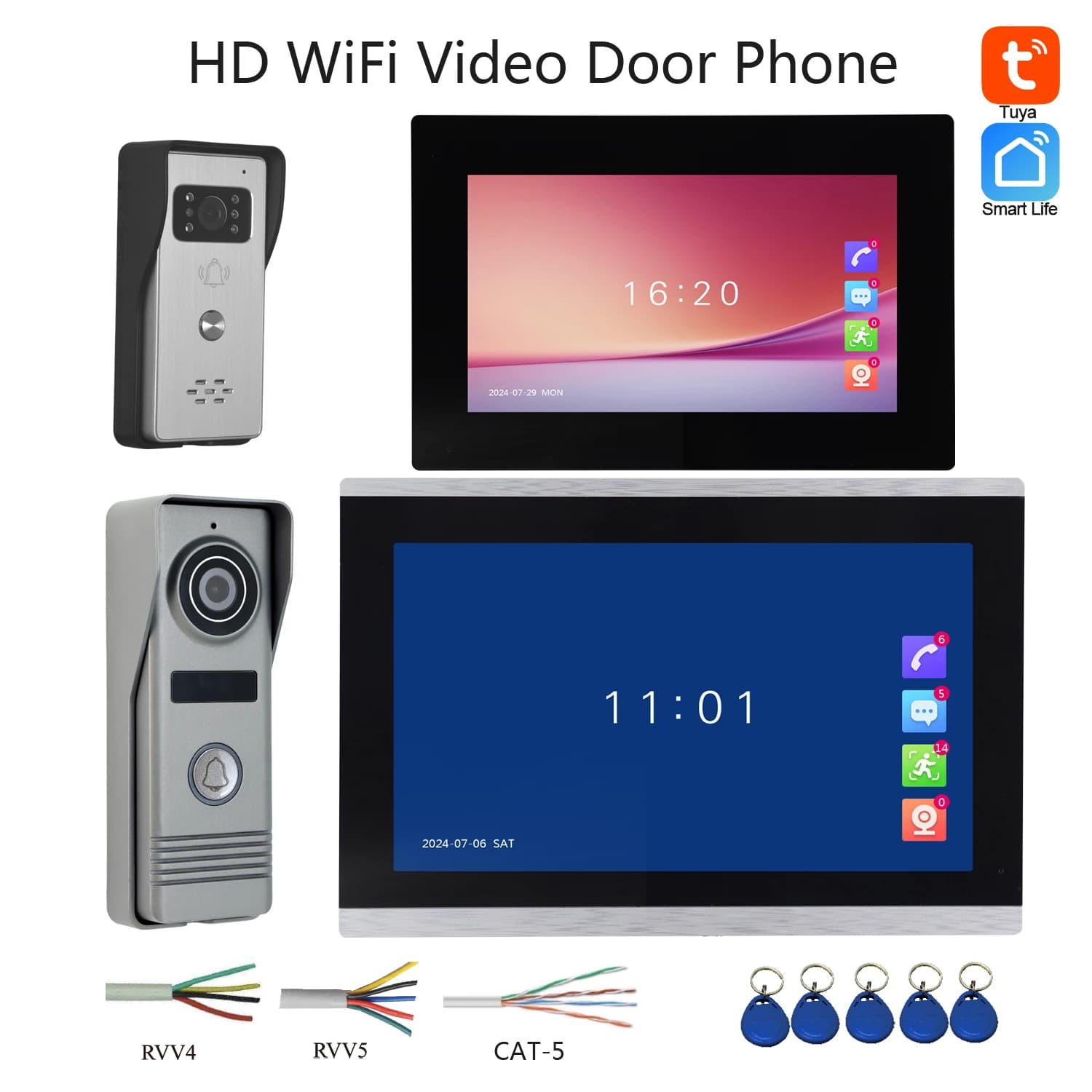 1Set Videocitofono analogico 1080P Tuya e Smart Life APP Push Messaggio RFID Sblocca videocitofono per visitatori Photogragh
