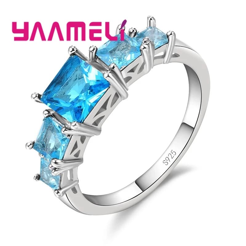 Quartet Crystal Stone Cubic Zirconia White/Red/Azur/Dark/Dark Green 925 Sterling Silver Rings Bridesmaids Blessings