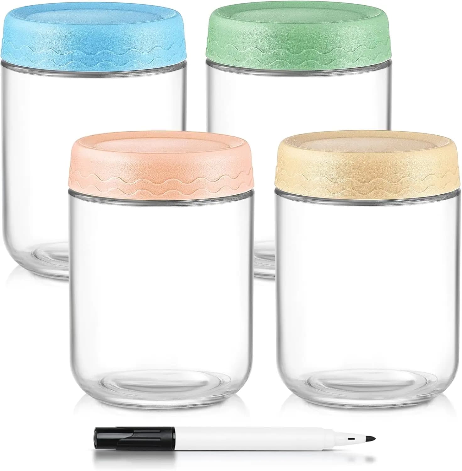 Contenitori per Overnight Oats da 16 Oz con Coperchi - Set da 4 Barattoli in Vetro per Conservazione, Contenitori Ermetici per Yogurt, Insalata, Chia Pudding