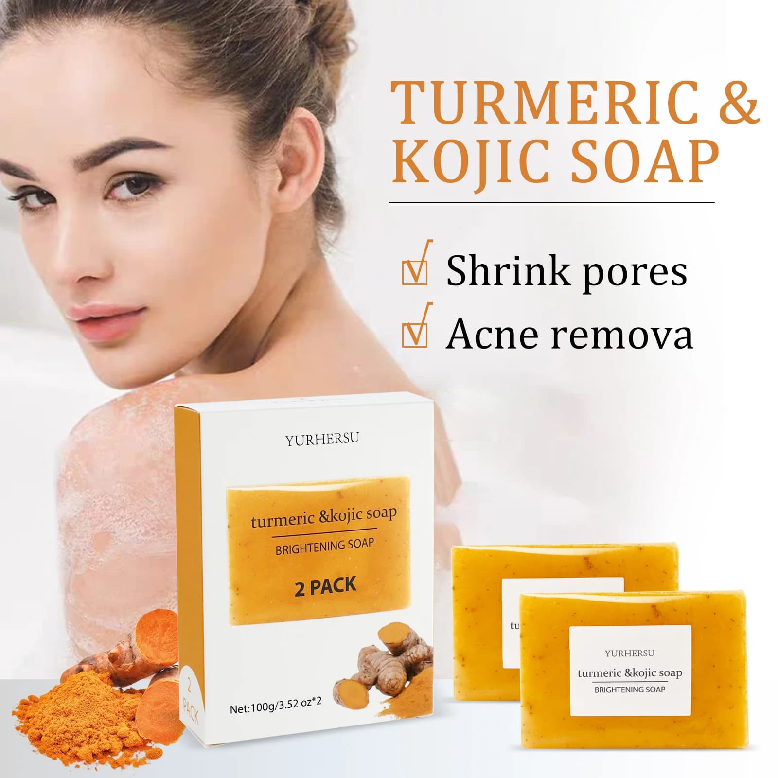 Turmeric & Kojic Acid Soap Bar 100g, Gentle Cleansing Body Soap, Moisturizing Bath Bar for Daily Skincare, Travel Essential Soap, Holiday Gift, Compact Soap Bar for Men & Women