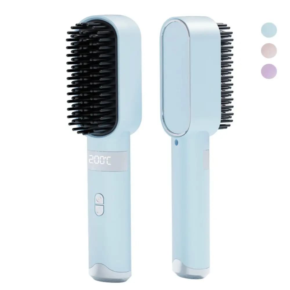 Piastra per Capelli Portatile Senza Fili 140-200°C ° Pettine Lisciante Type-C con 3 Impostazioni di Temperatura e Display LCD