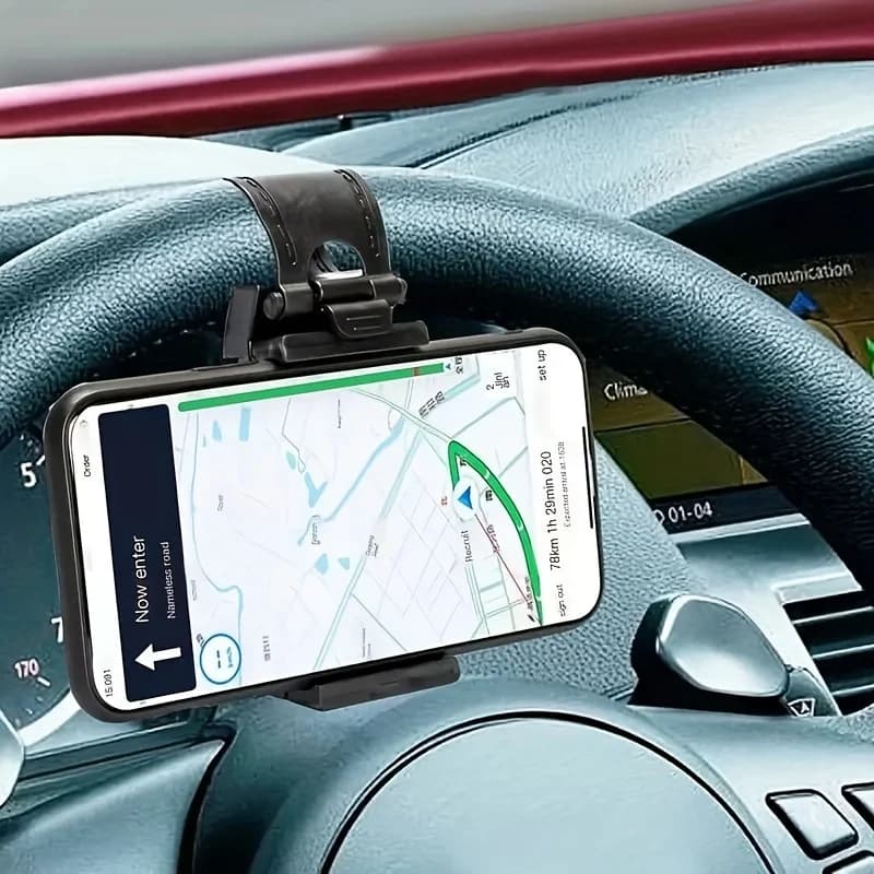 Supporto Universale per Telefono da Volante, Porta Cellulare Ergonomico per Auto con Morsetti Regolabili, Installazione Semplice per Tutti i Veicoli
