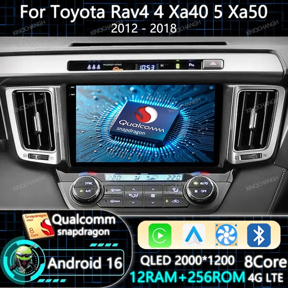 Android 16 Car Radio Carplay Auto For Toyota Rav4 4 Xa40 5 Xa50 2012 - 2018 Navigation 4G WIFI GPS QLED Qualcomm Head Unit 2DIN