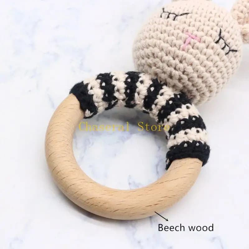 E7CE Filo cotone Uncinetto Sonaglio per animali Campanello a mano lavorato a maglia Massaggiagengive per bambini Anello in a