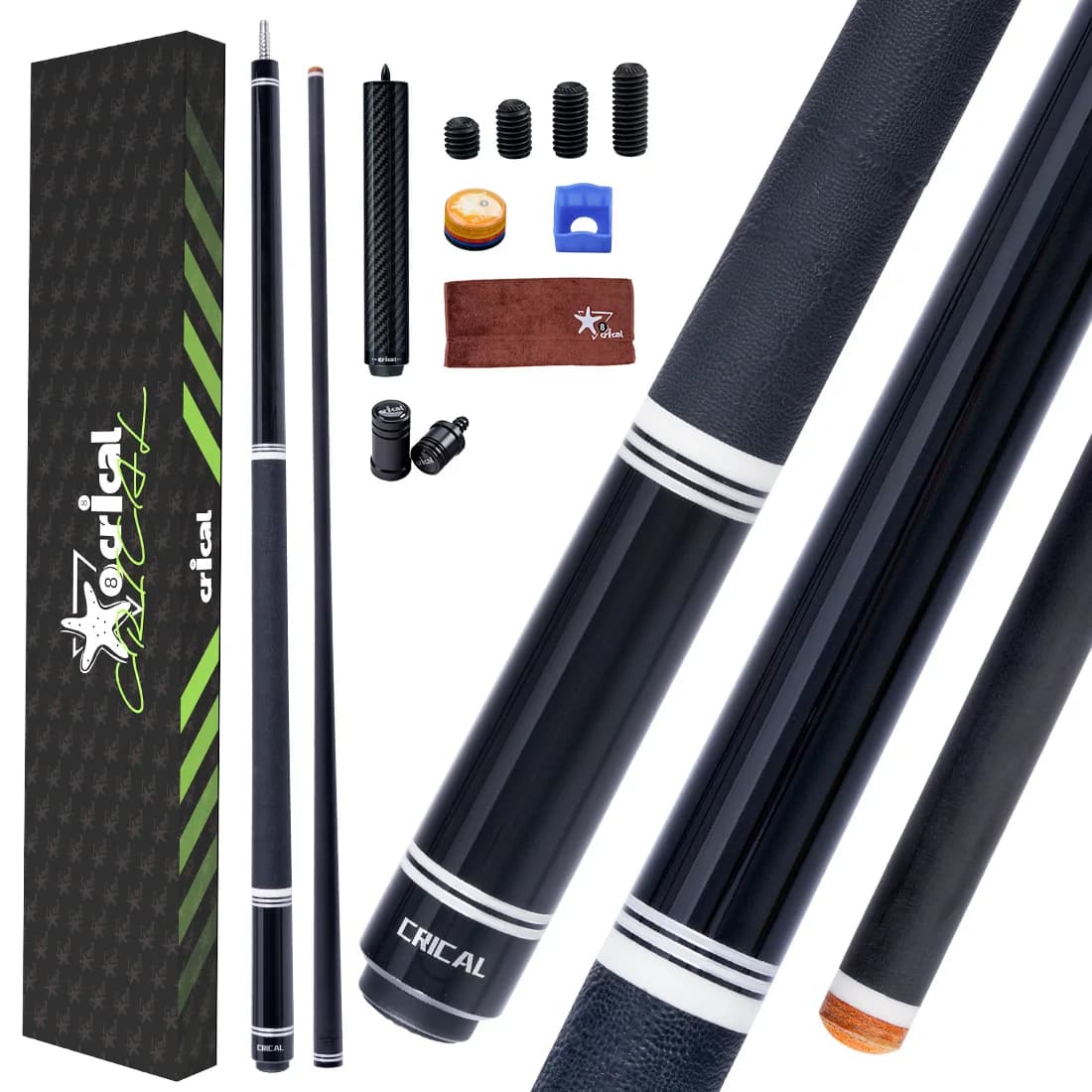 CRICAL Carbon Fiber Pool Cue 58” Billiard Cue Pro Taper Shaft Low Deflection Professional Hand-Made Inlay Pool Stick with 12.5mm