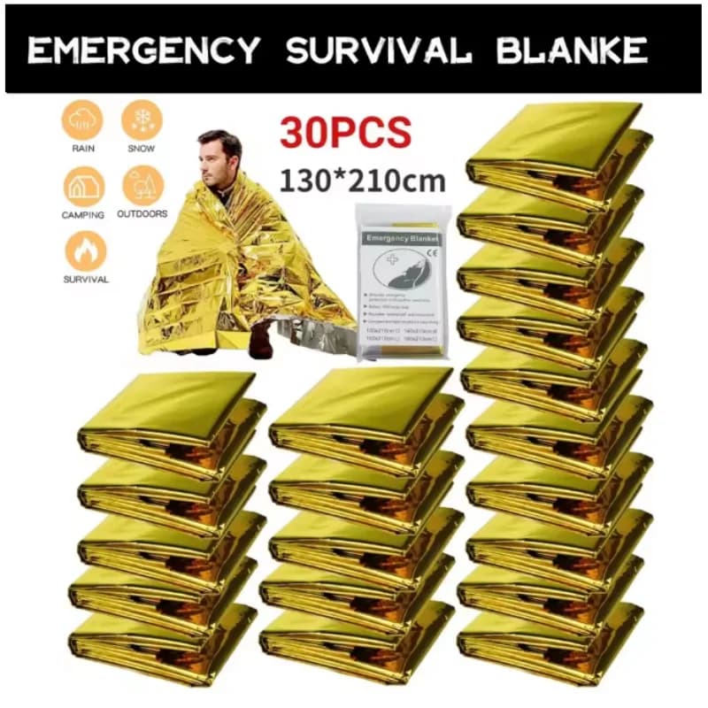 Two-Tone Gold Silver Aluminized Survival Blanket Military Grade Waterproof Windproof Large 130×210cm Heat Reflect Sheet Bulk Pac