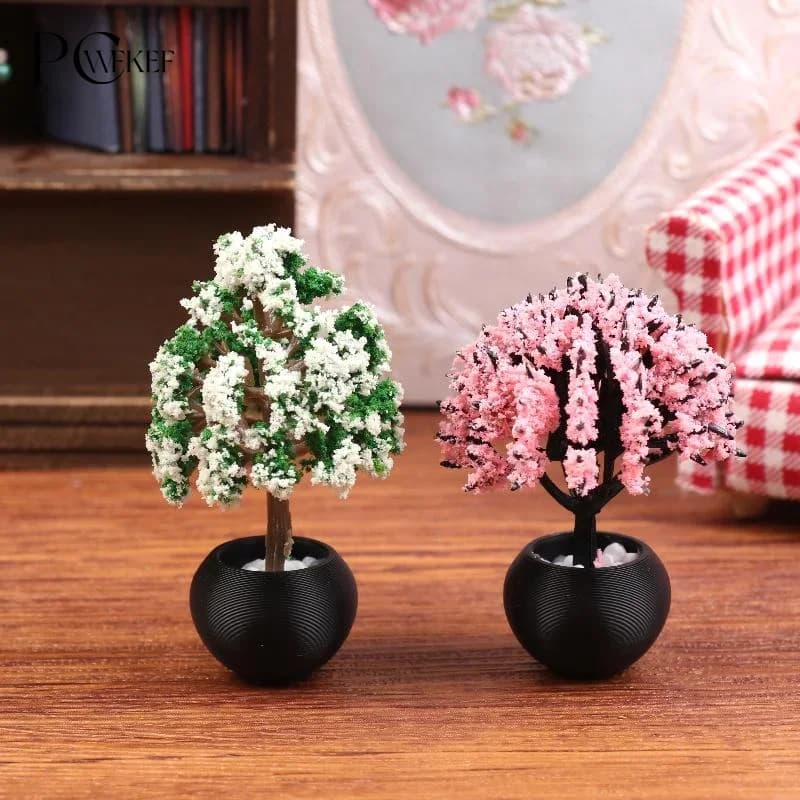 2 pieces 1/12 doll house simulation flower pot model house miniature dolls plants in pot garden ornament micro scene decoration toy
