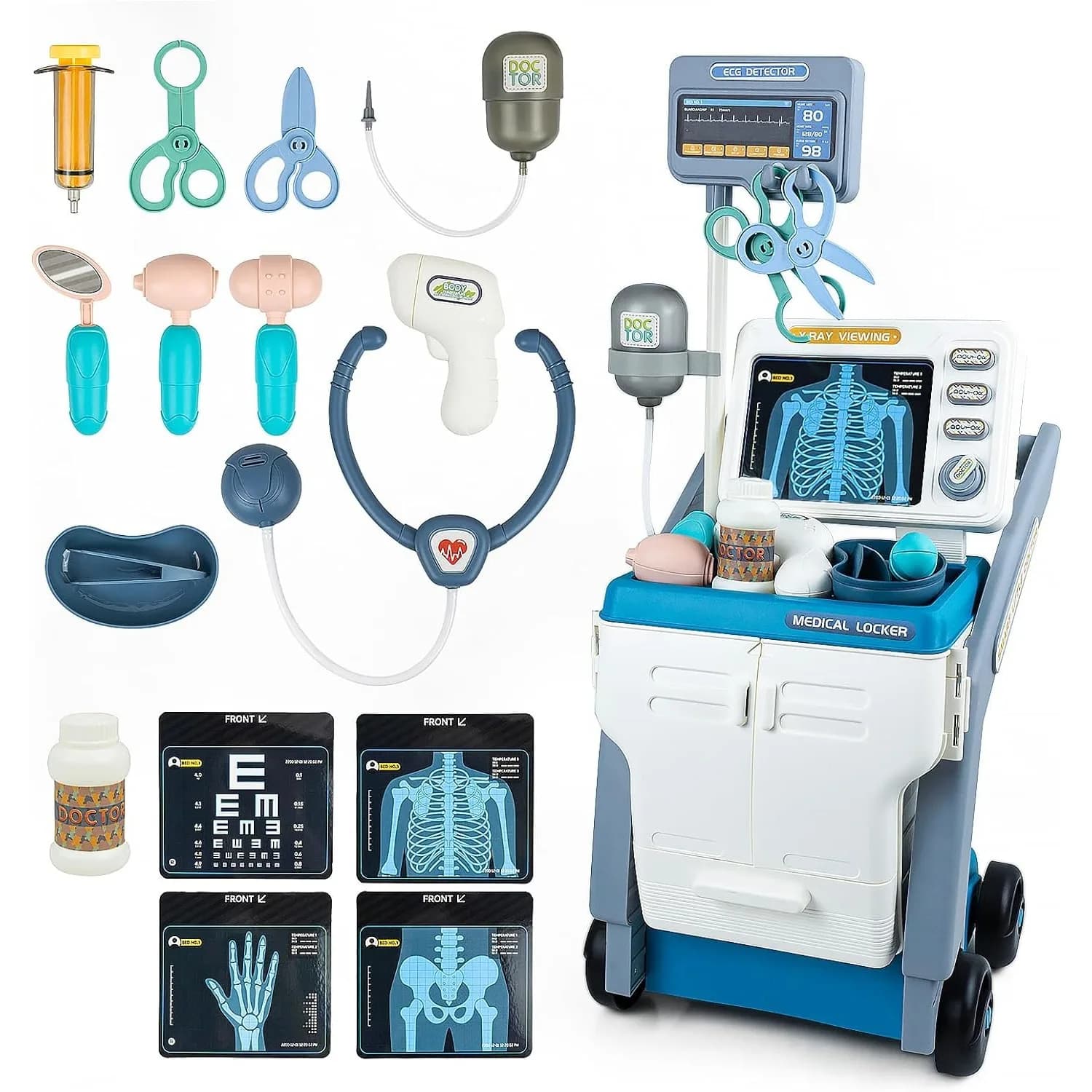 Kit medico Giocattolo Fai finta di giocare Giochi da dottore per i più piccoli Kit carrello medico con suoni Termometro Stetoscopio CT Giocattolo a raggi X per bambini