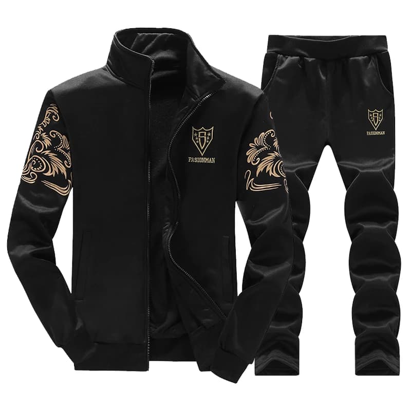 New printed men's autumn and winter jackets, long sleeved casual two-piece embroidered hoodie set, cross-border exclusive supply