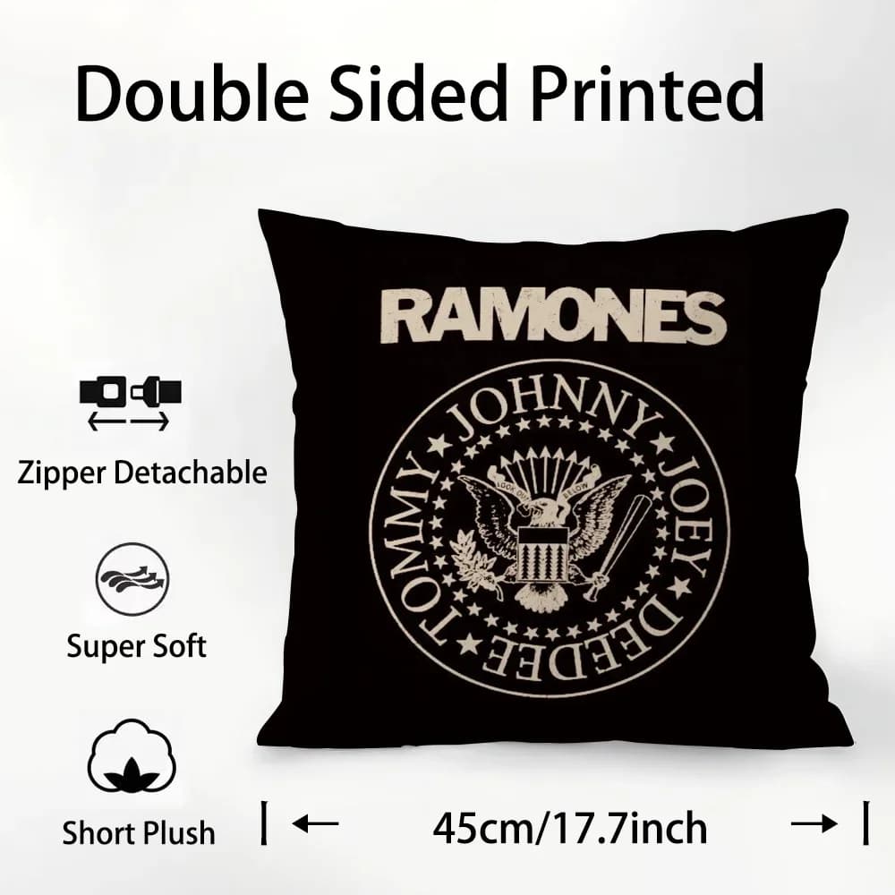 Federa per cuscino Rock R-Ramones in tessuto peluche, morbida fodera per cuscino per divano con stampa fronte-retro