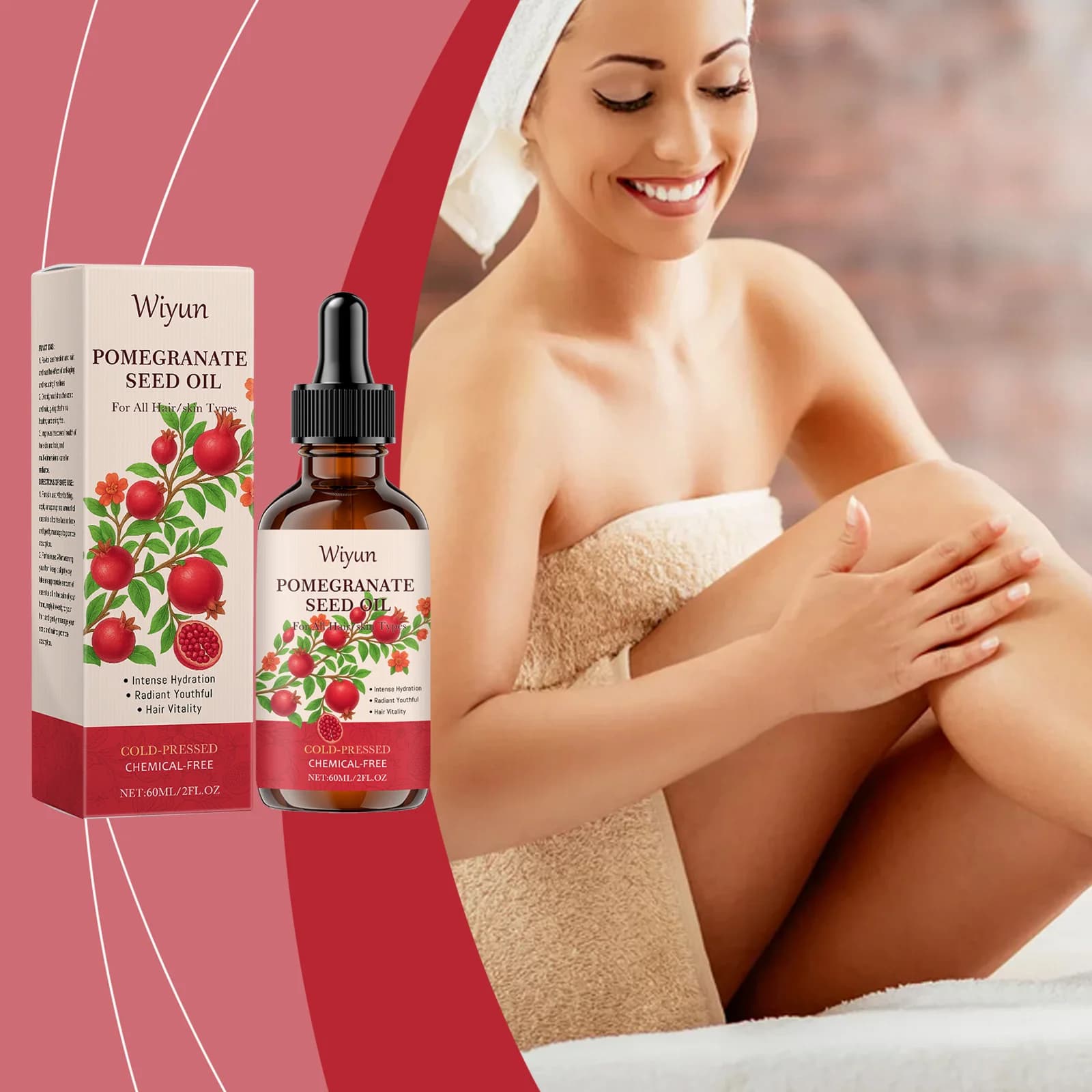 Olio essenziale di semi di melograno Idratazione profonda Dissolvenza Linea sottile Rassodante Pelle Illumina Olio essenziale di massaggio levigante per i peli del corpo