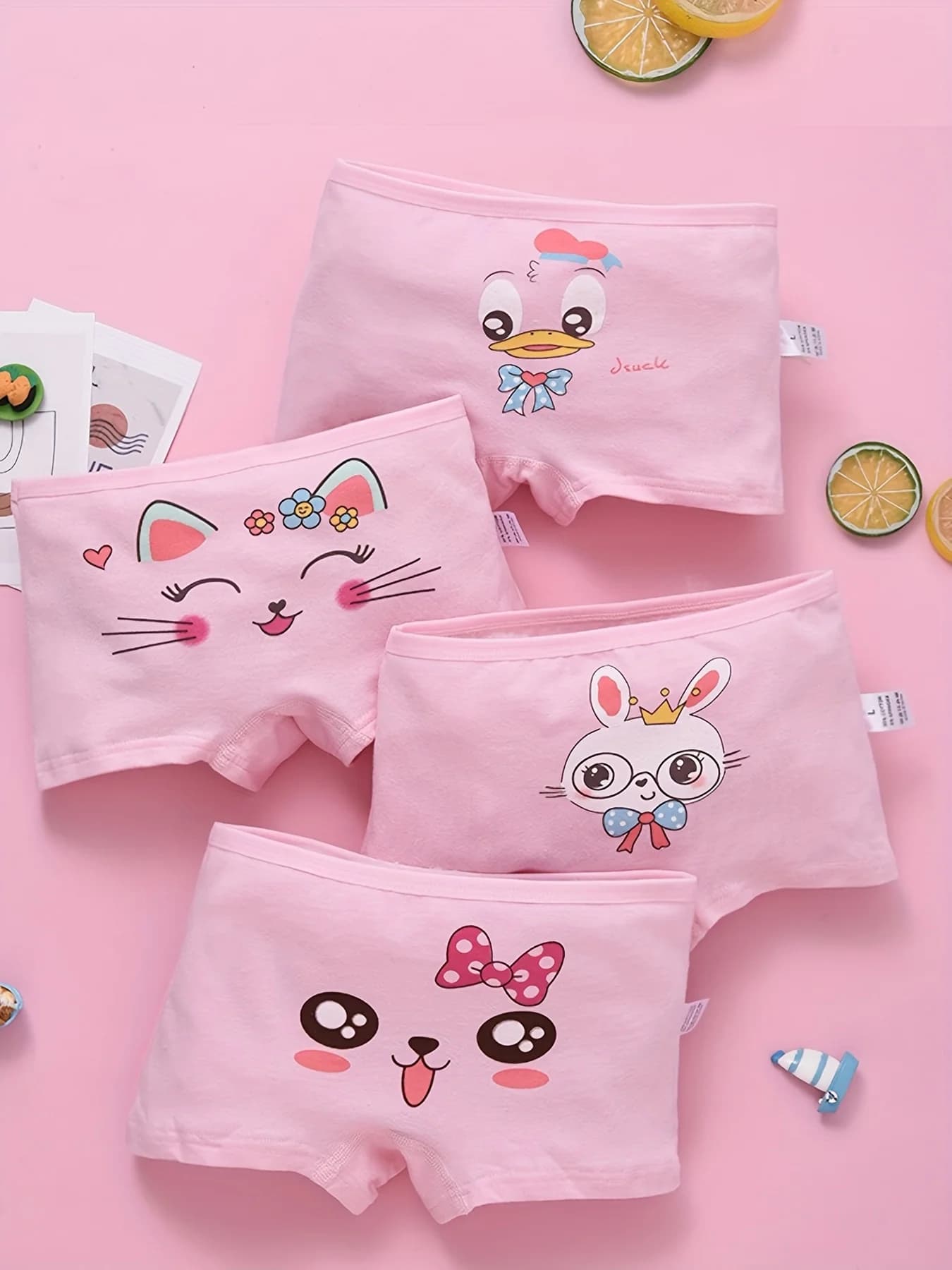 Confezione da 4 boxer in cotone per bambini di taglia piccola e media, pantaloncini con quattro angoli, graziosi slip da bambina con disegni a cartoni animati