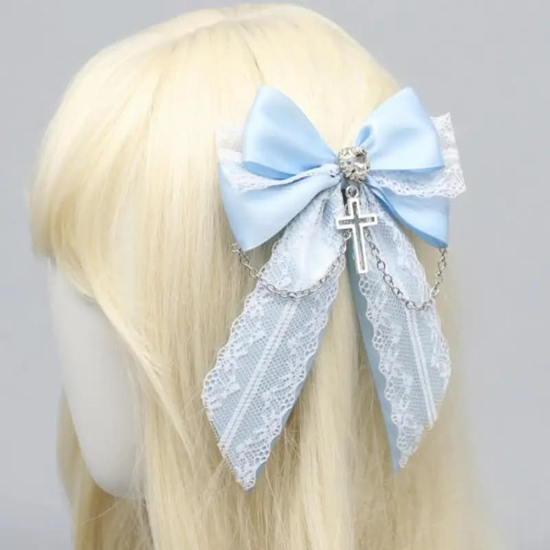 1PC Lace Bow Hair Clip Gothic Cross Women Ponytail Hairpin Elegant Party Daily Accessories Gift