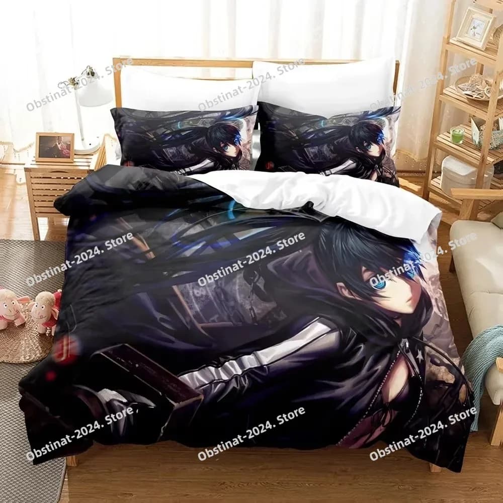 Black Rock Shooter Anime 3D Copripiumino Set biancheria da letto Federe in poliestere Copripiumino Decorazioni per la casa per adolescenti Regalo Twin King Queen