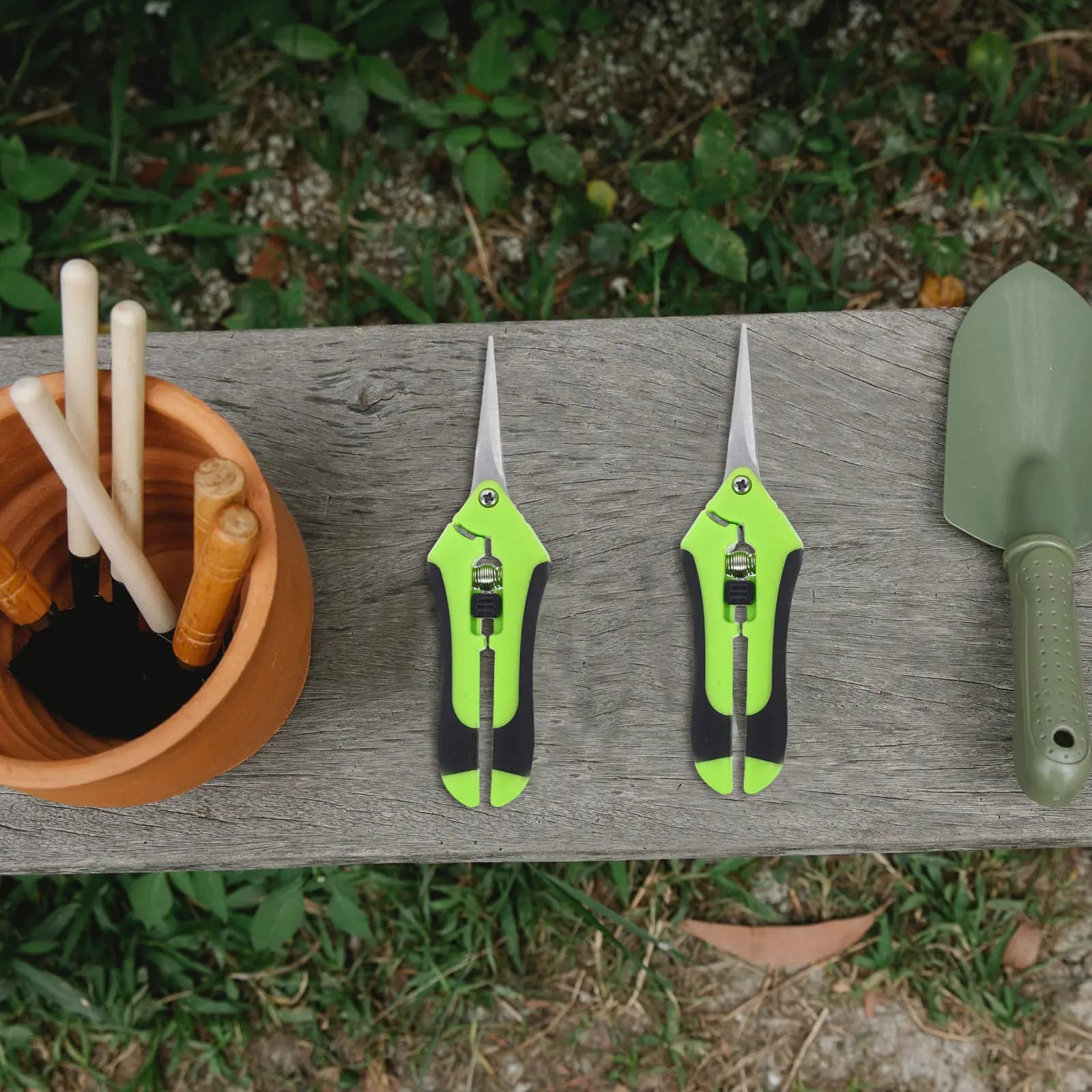 Set di 5 Forbici da Giardinaggio in Acciaio Inox con Manico in Plastica, Compatte e Salva-Fatica per Potatura Rami
