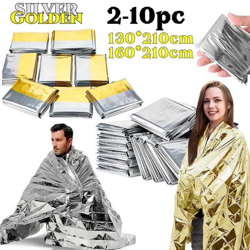 2-10pc Emergency Survival Blankets Large Aluminum Foil Insulation Film Camping Outdoor Hiking Survival​ Thermal Insulation