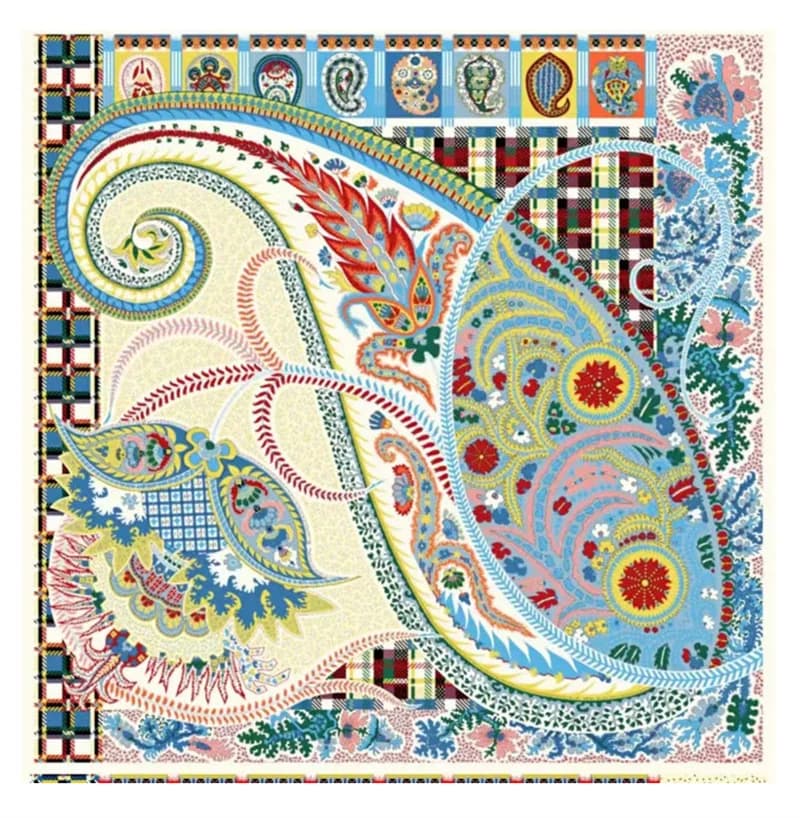 POBING Silk Scarf Woman Big Shawl Anacardi Print Stole Square Bandana Luxury handkerchief Hijab Women's scarf 130 cm