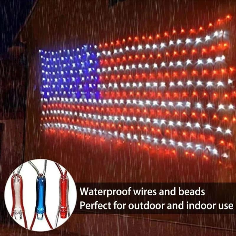 Luce con bandiera ABRO-americana con stringa luminosa a LED, decorazioni per il 4 luglio, luce a rete con bandiera per le vacanze nazionali del Giorno dell'Indipendenza