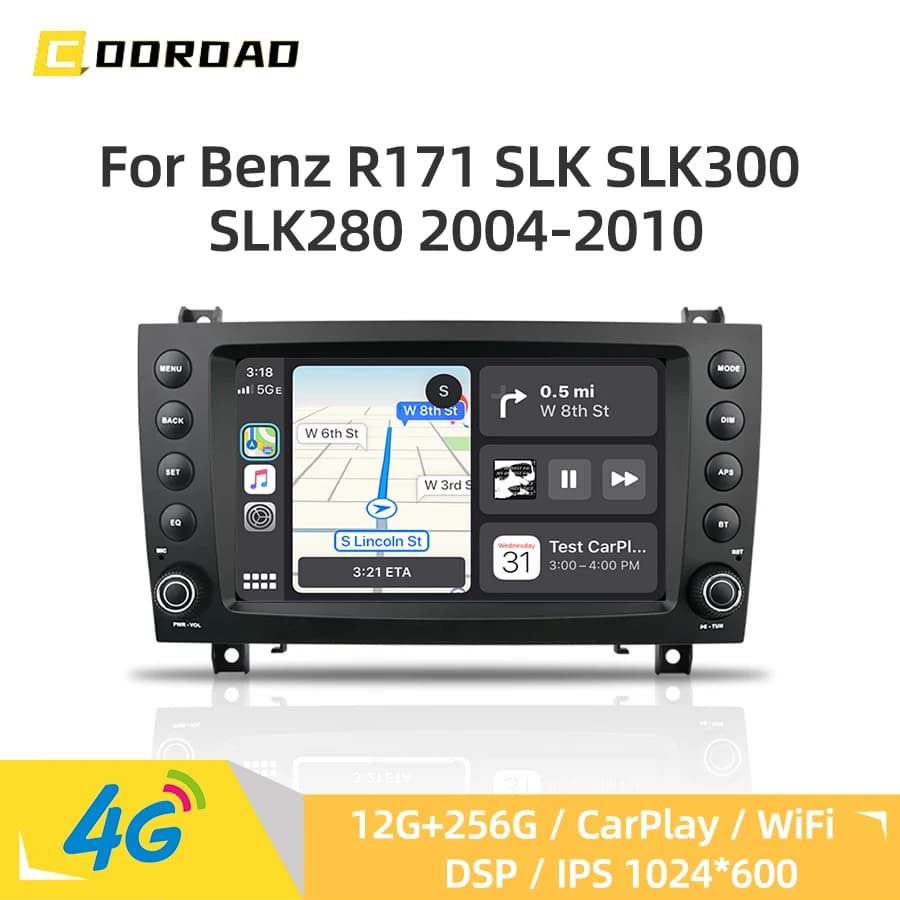 Lettore multimediale per auto Android 14.0 Autoradio per Benz R171 SLK Classe 2004-2010 CarPlay Navigazione GPS 4G WiFi Bluetooth Stereo
