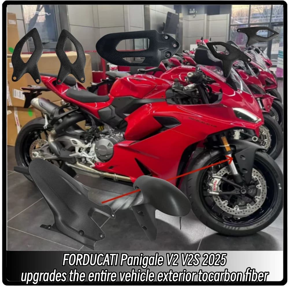 Per Ducati Panigale V2 V2S 2025+ Accessori Moto in Fibra di Carbonio 100%: Parafango Anteriore e Posteriore, Protezioni Poggiapiedi, Copertura Ammortizzatore