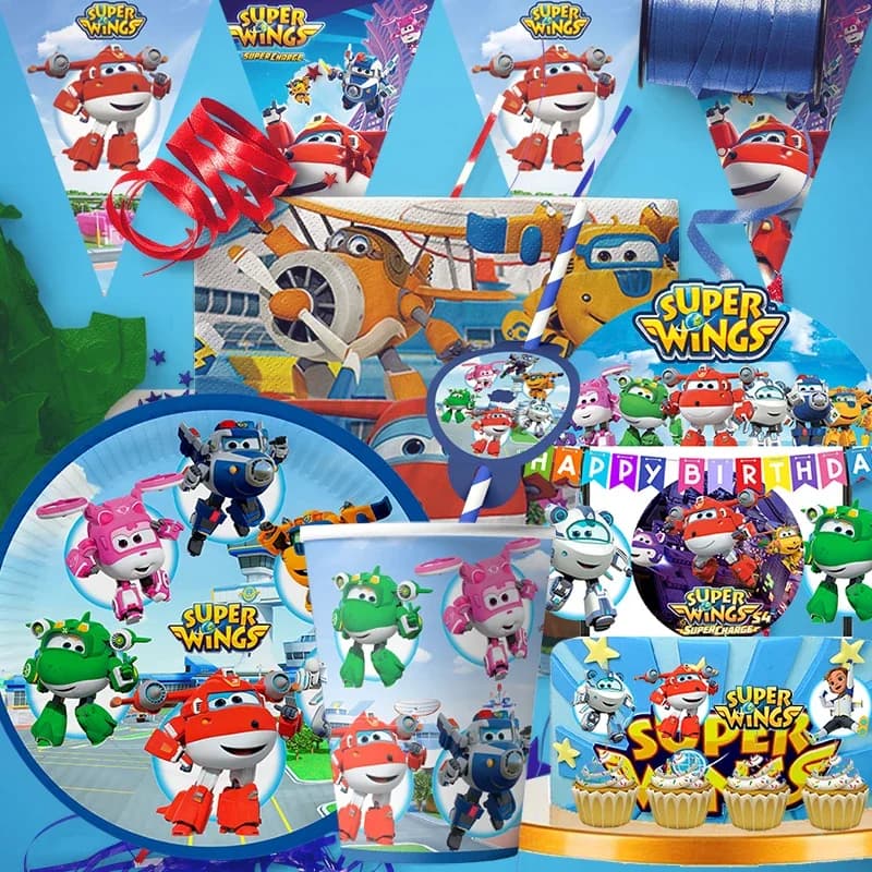 Cartoon Disney Super Wings Forniture per feste a tema Stoviglie Tazza Piatto Topper Kid Neonate Decorazione festa di compleanno Baby Shower