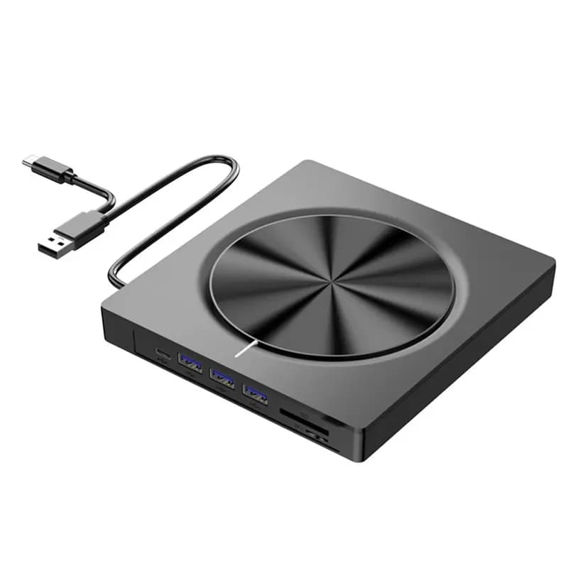 Lettore DVD-RW Esterno ABZW 7 in 1 con Supporto per Schede TF e USB, Dispositivo Ottico con 4A+ 1C+ 2 Lettori di Schede