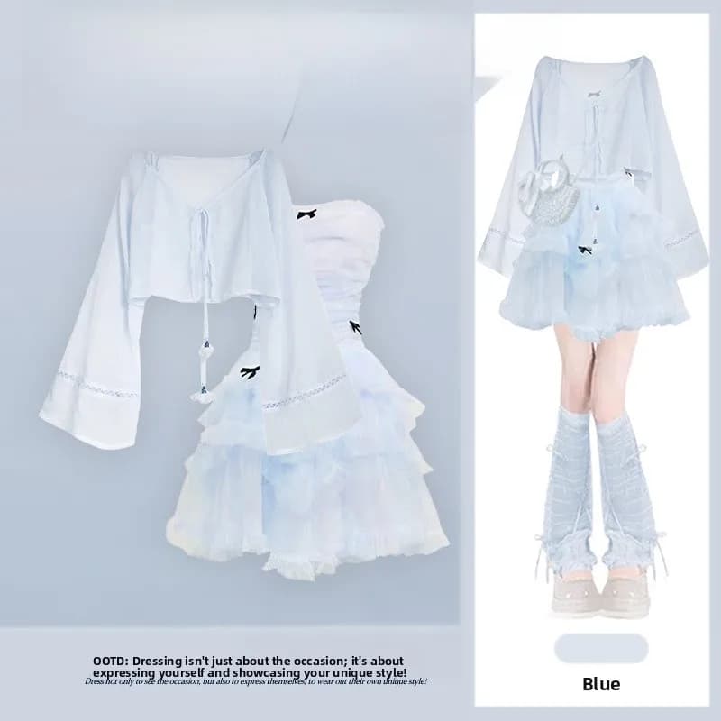 Chic Summer New Arrival Cool Feeling Women's Set Casual Sunscreen Cover up with Slimming Tube Top Skirt Two Piece Set