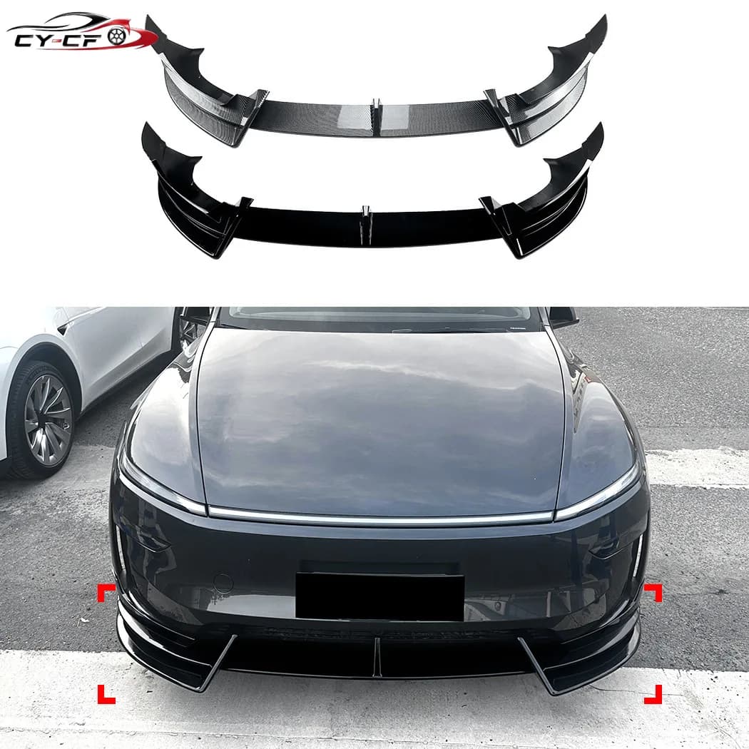 3Pcs Carbon Look Car Front Bumper Lip Chin Diffuser Body Kit Spoiler Deflector Tuning Accessories For Tesla Model Y 2023-2025
