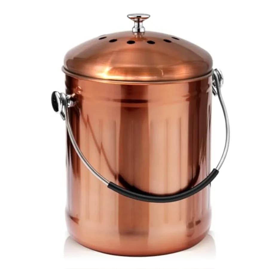Compost Bin for Kitchen Countertop, 1.3 Gallon Stainless Steel Compost Bucket with Lid, Odorless Food Waste Bucket with 2 Charc