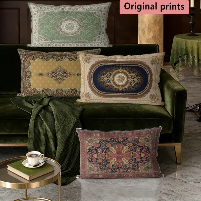 Fodere per cuscini lombari in stile tappeto persiano vintage, adatte per divano, camera da letto, auto, cuscino rettangolare per la schiena