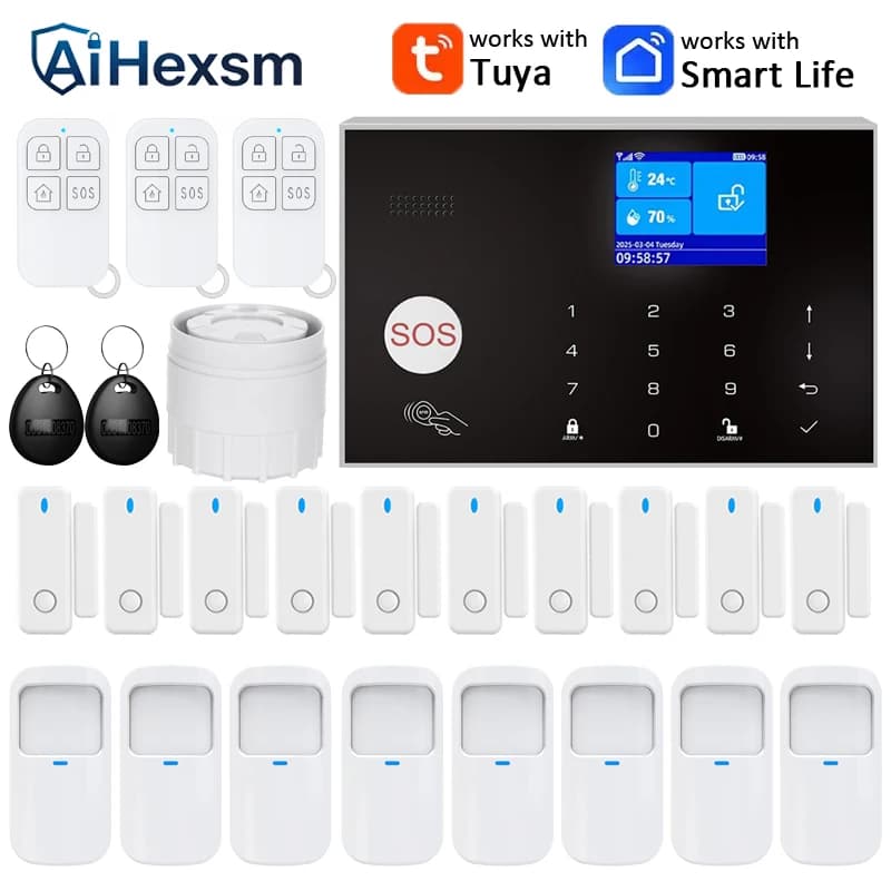 Sistema di allarme per casa WIFI GSM Allarme di sicurezza Host Ant-furto con gap porta Sensore di movimento PIR Tuya Smart App controllo lavoro Alexa