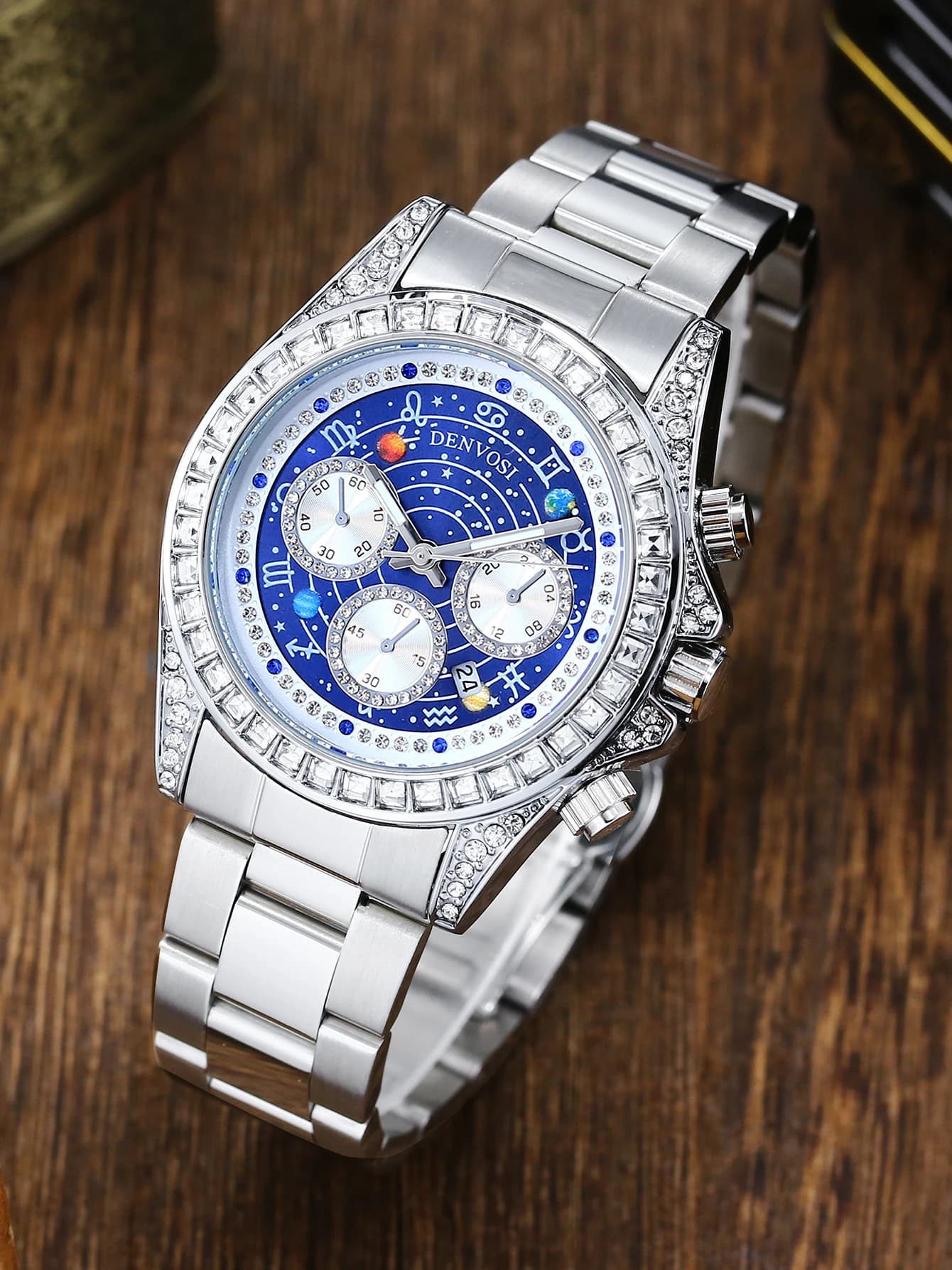 Orologio con Costellazioni in Diamanti, Quadrante Cielo Stellato, Multifunzione, Movimento al Quarzo, Cinturino in Acciaio di Lusso per Uomo