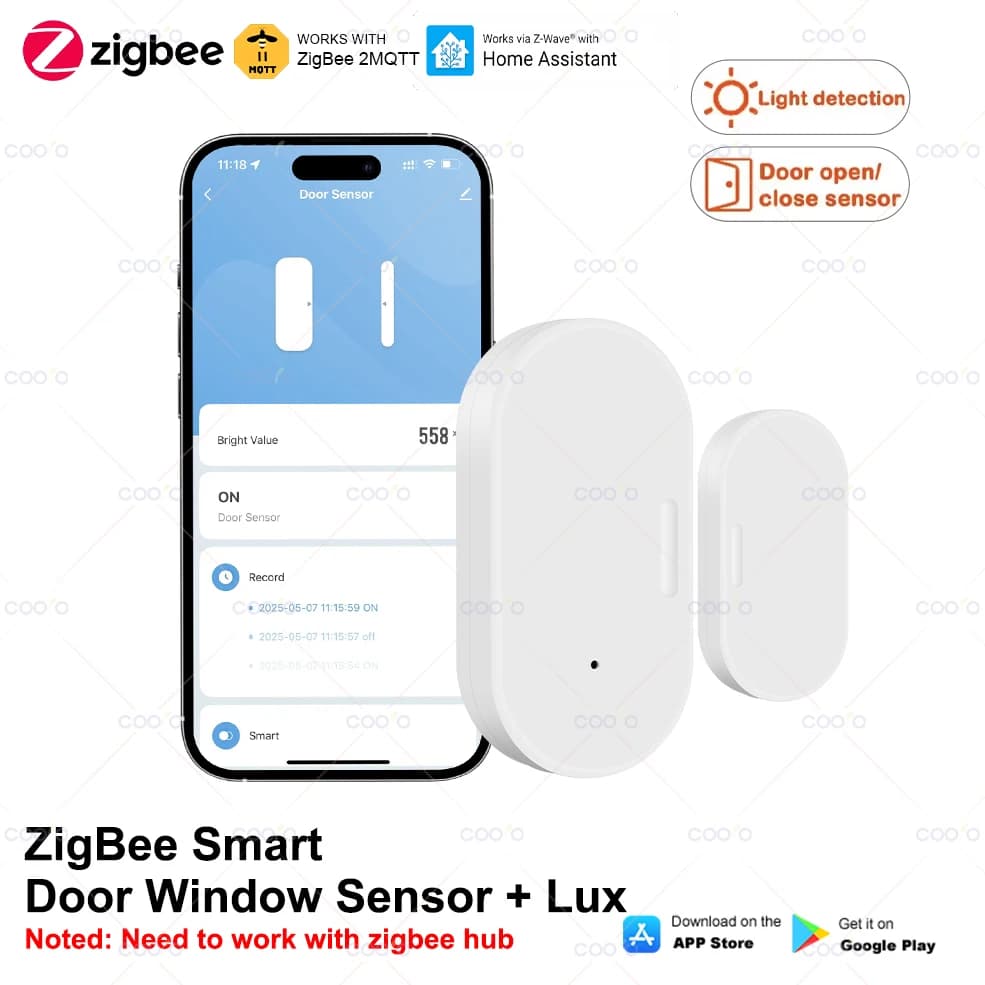 Sensore intelligente per porte e finestre ZigBee con rilevamento della luce Domotica intelligente Rilevatore di apertura e chiusura porta per Alexa Google Zigbee2mqtt
