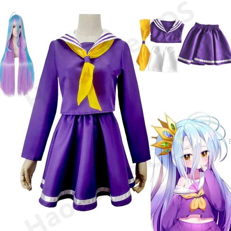 CosplayAnime No game no life cosplay Shiro costume halloween vestiti delle donne vestito da carnevale parrucche vestito da marinaio uniforme scolastica giapponese