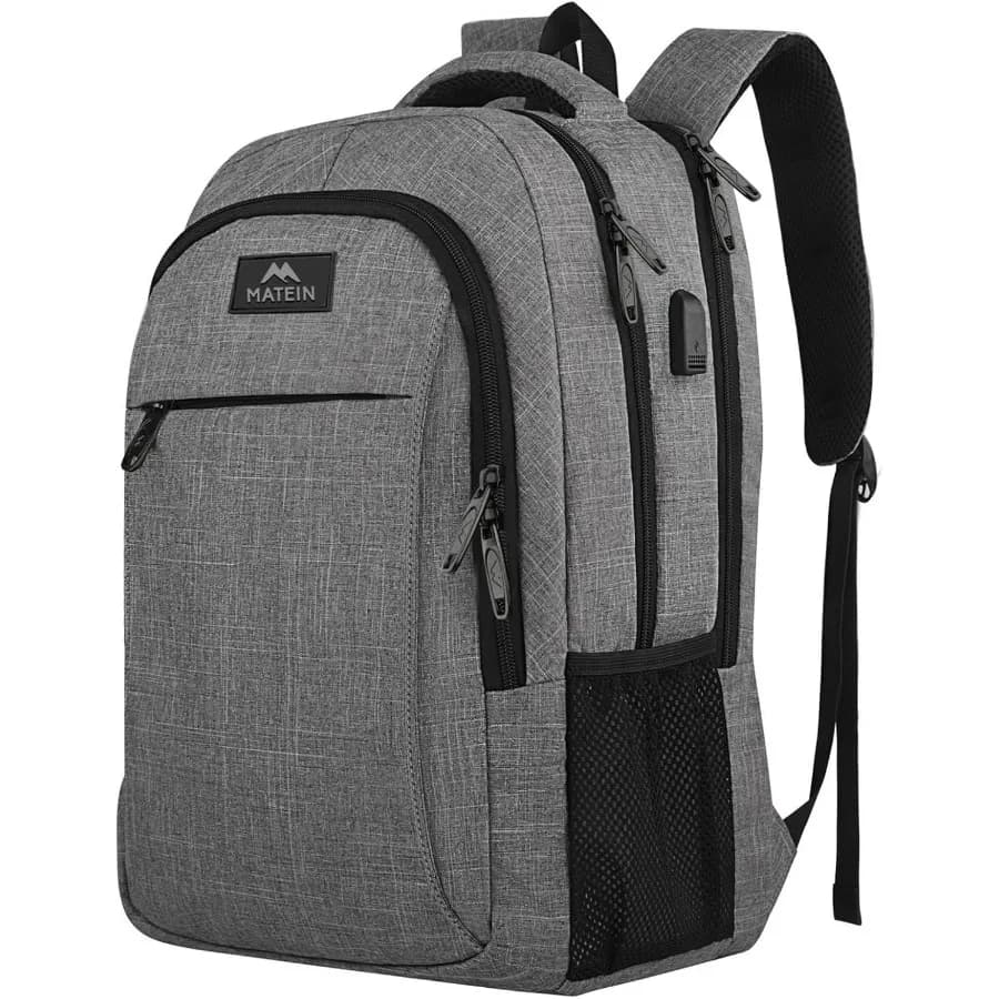 15.6 Inch Travel Laptop Backpack for College Office, Polyester Water Resistant, Black, Sturdy Lightweight with USB Charging Por