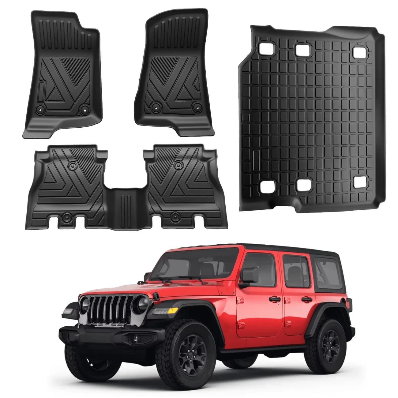 Tappetini Personalizzati e Rivestimento per Bagagliaio per Jeep Wrangler JL 4 Porte (Non JK o 4XE) 2018-2026, Accessori Interni in TPE
