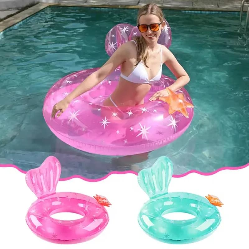Anello da nuoto gonfiabile a sirena trasparente con stella marina, piscina esterna, spiaggia, acqua, giocattolo galleggiante per bambini, adulti, attrezzatura estiva per l'acqua