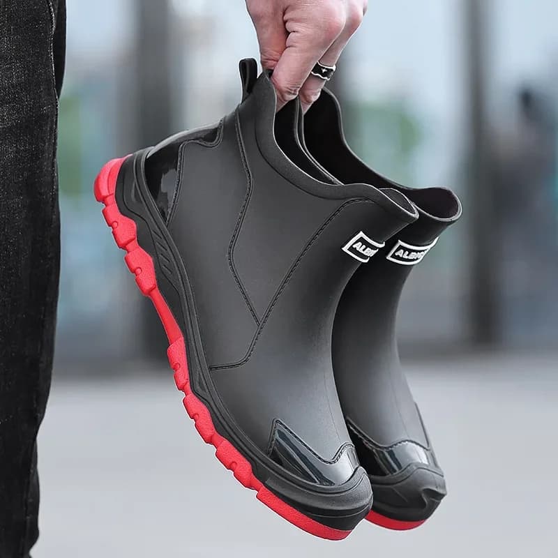 Stivali da pioggia da uomo Stivali impermeabili Stivaletti casual antiscivolo da esterno Escursionismo Pesca Scarpe da acqua Stivale in gomma leggero da lavoro
