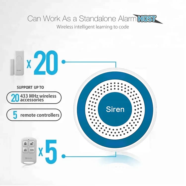 Pulsante SOS sirena di allarme con luce brillante telecomando wireless 433 Mhz per sistema di allarme di sicurezza domestica