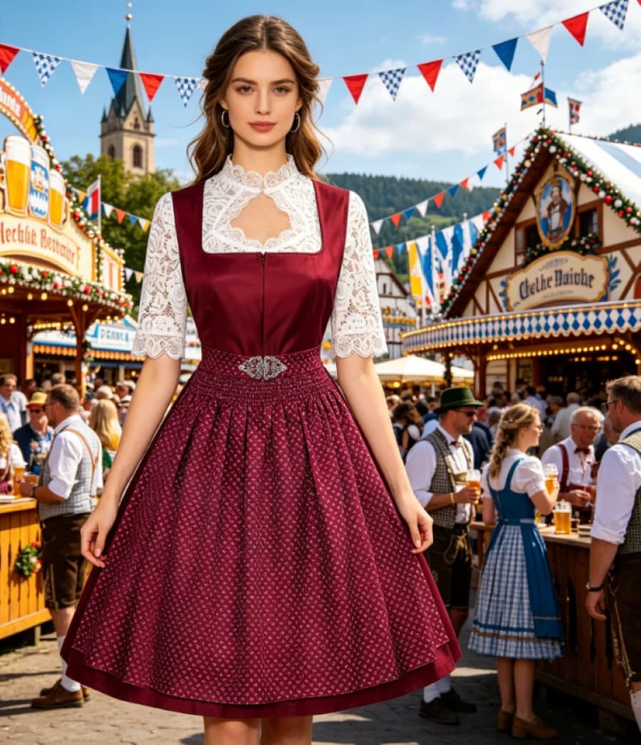 Nuovo costume cosplay da cameriera bavarese per il Festival della Birra di Monaco, Germania, per il mercato transfrontaliero Amazon Europa e America, uniforme in due pezzi.