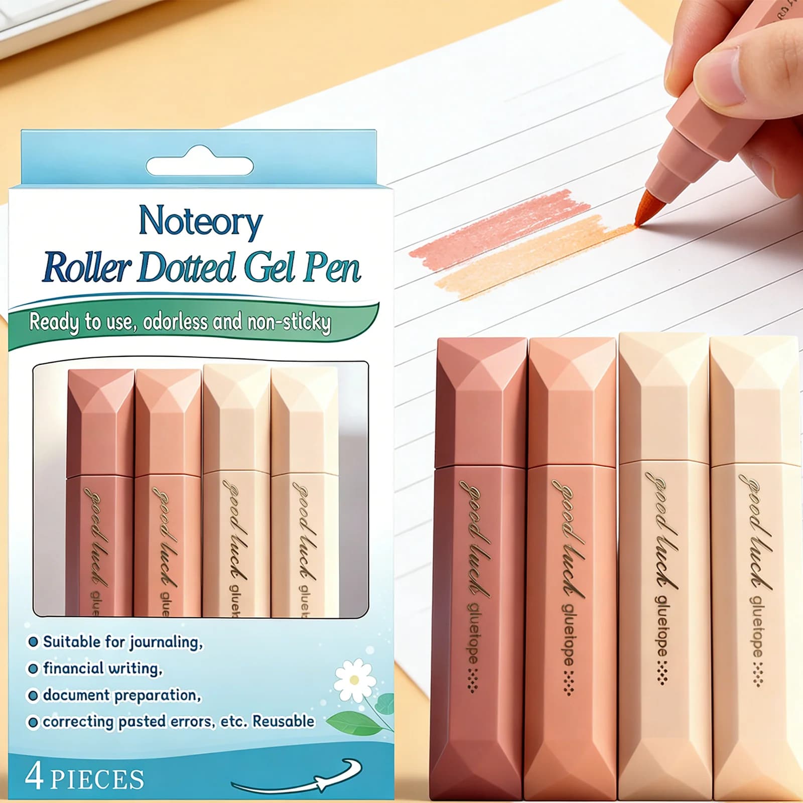 Double Sided Glue Pen Scrapbooking Adhesive Roller Dot Glue Runner Set for DIY Crafts Journaling Strong Bond 4pcs Study Supplies