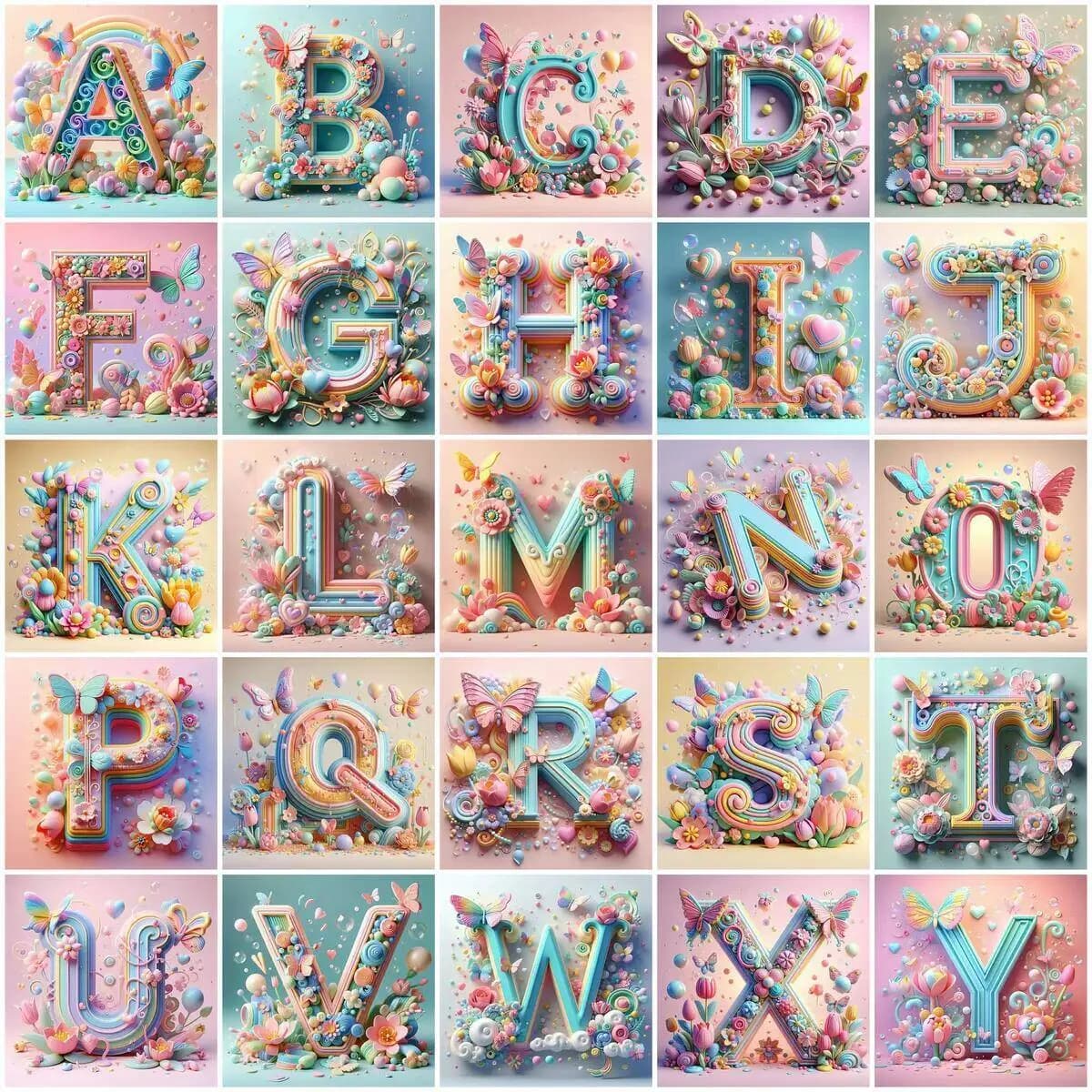 Huacan Diamond Painting Butterfly Animal Alphabet Diamond Embroidery Flower Heart 26 Letters Mosaic Valentine's Day Gift