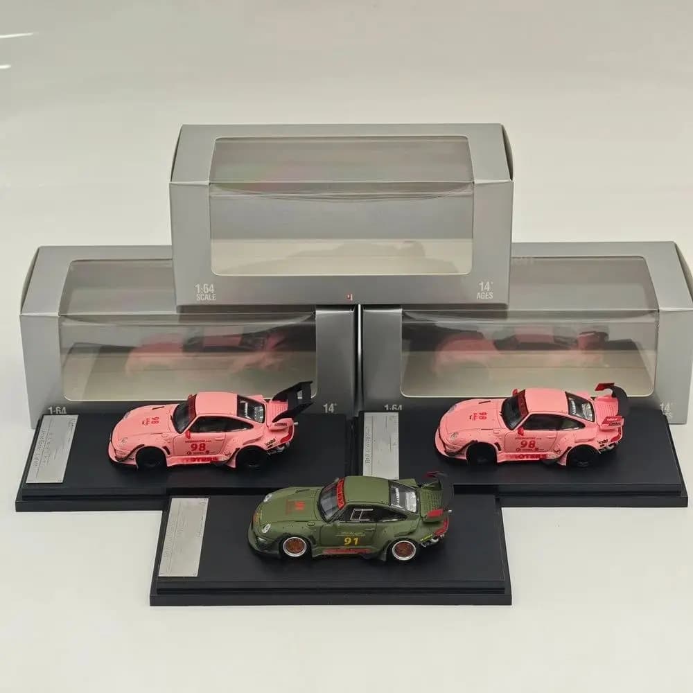 SW 1/64 per RWB 993 Rauh-Welt Begriff # 98 # Modellino Auto in Scala 1:91, Finitura Opaca Rosa/Verde, Collezione Limitata di Veicoli in Miniatura