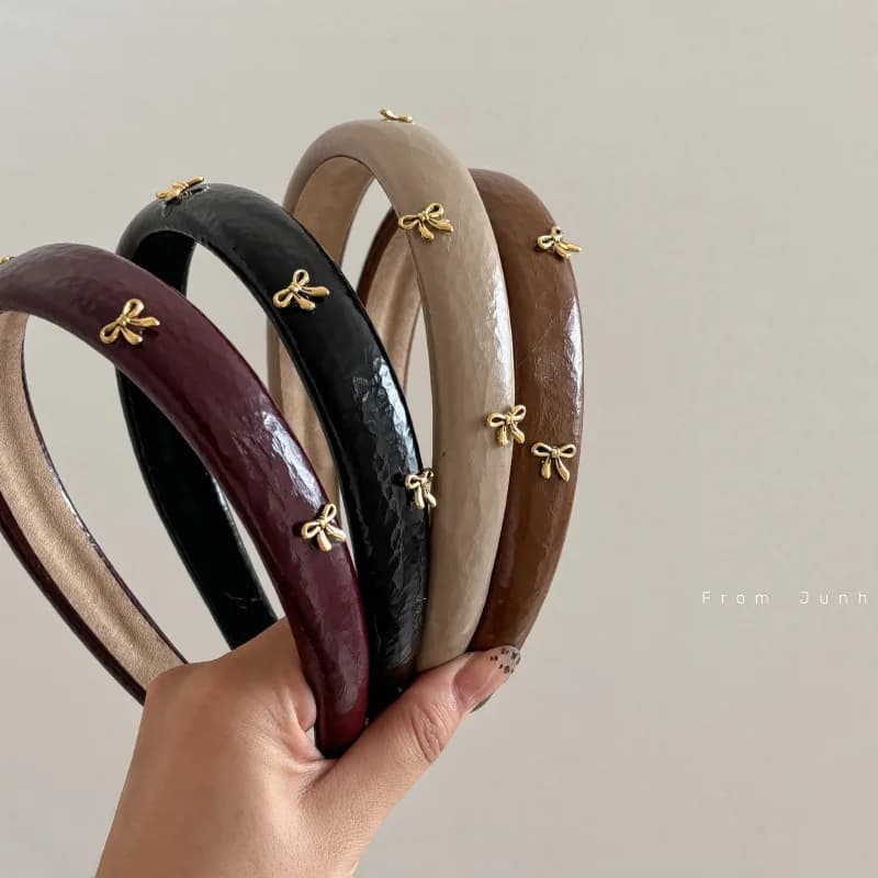 Retro leather atmosphere golden bow headbands daily out headband hairpin temperament new hair accessories