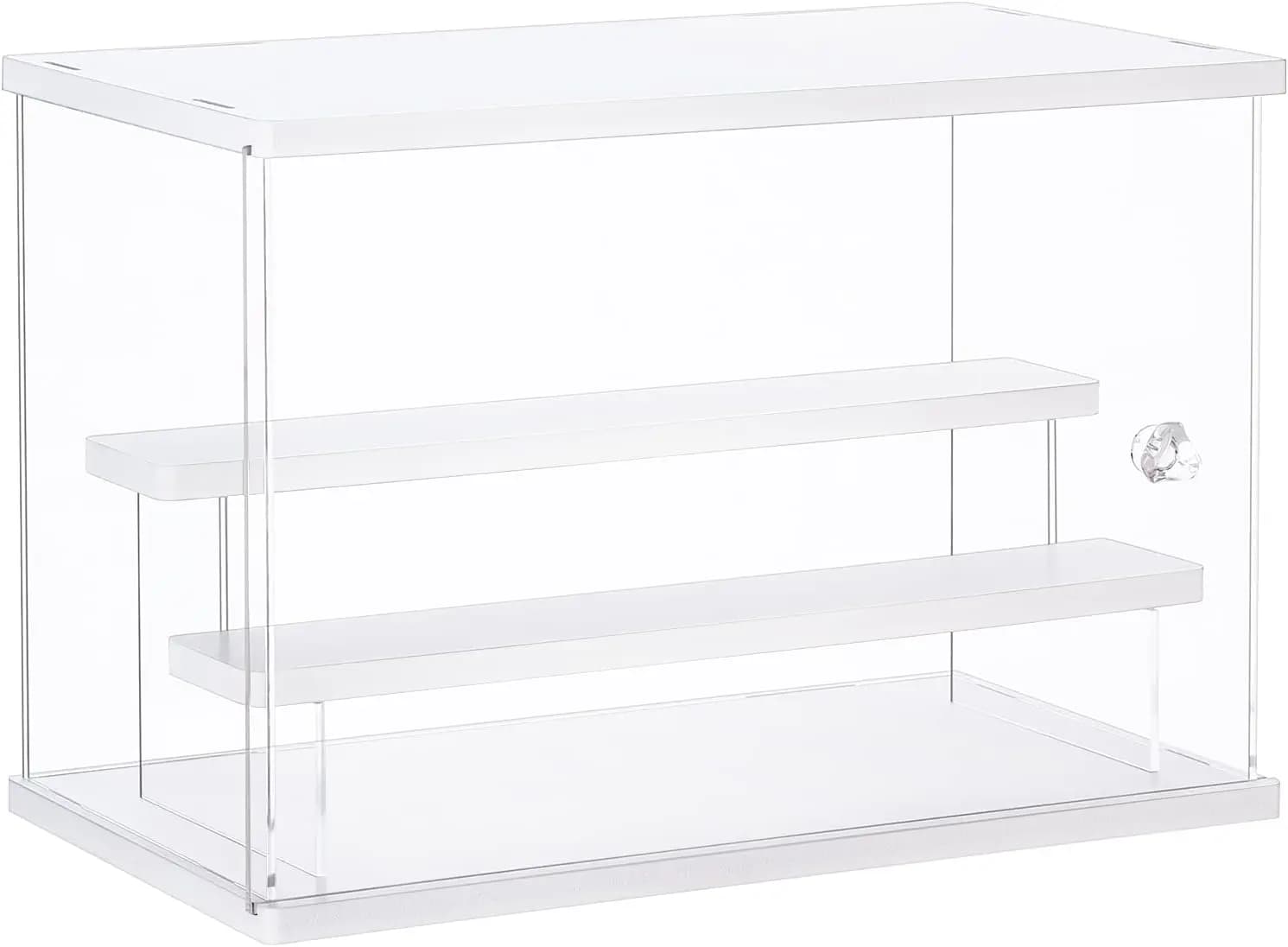 Showcase in Transparent Acrylic with 2 Ladder shelves, Anti-dust container box for Collection and Action Figures