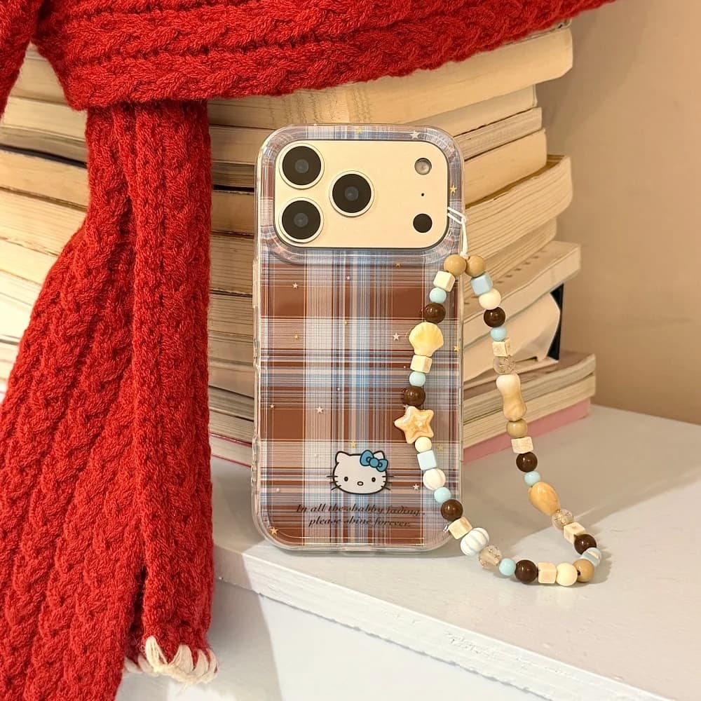 Glittered case with blue brown grid pattern retro for iPhone 17 Pro Max 15 16 14 Pro Max Cover with star with translucent sequins with chain