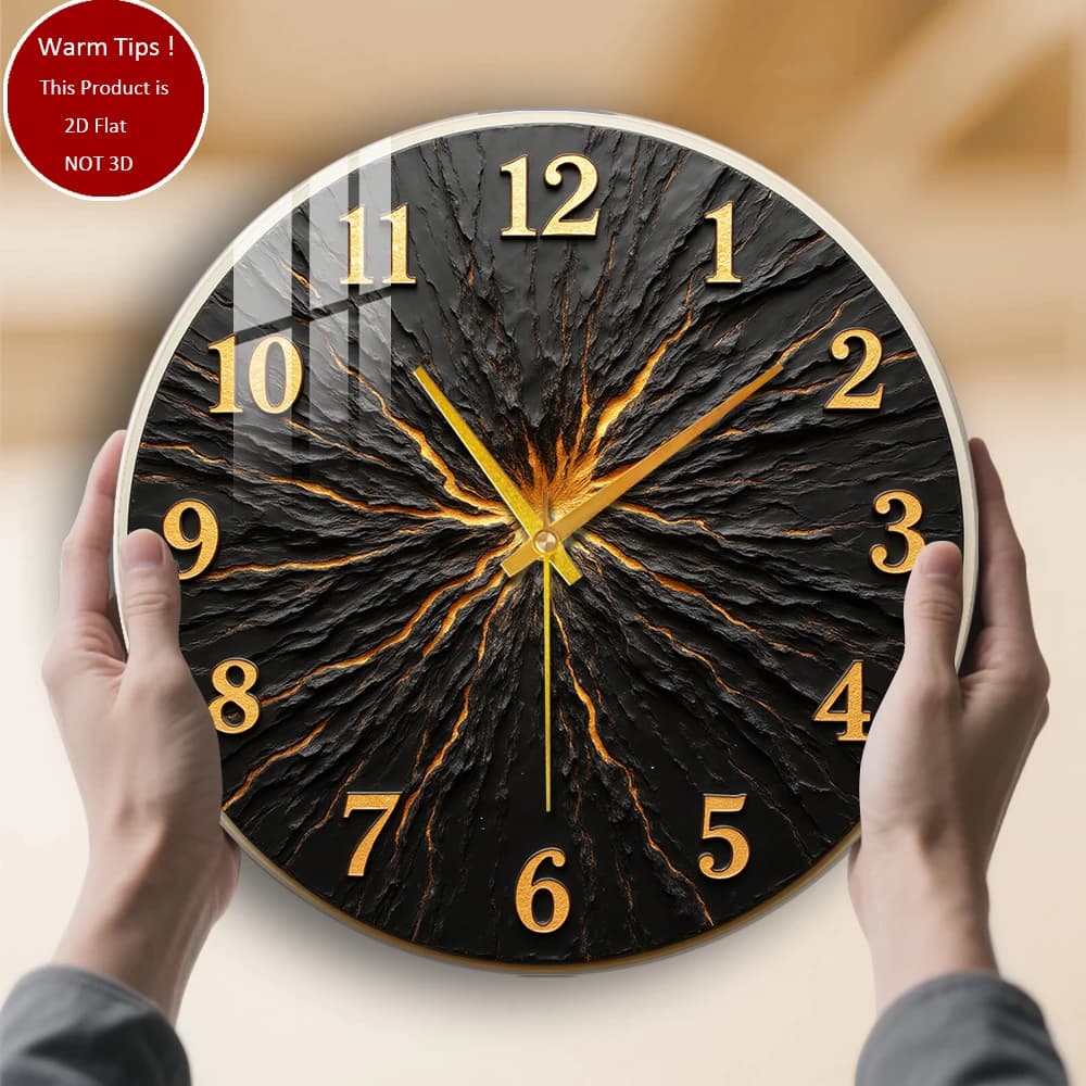 Tempered Glass Wall Clock Black Sunburst Golden Numerals Suitable for home room wall decoration or table display anywhere