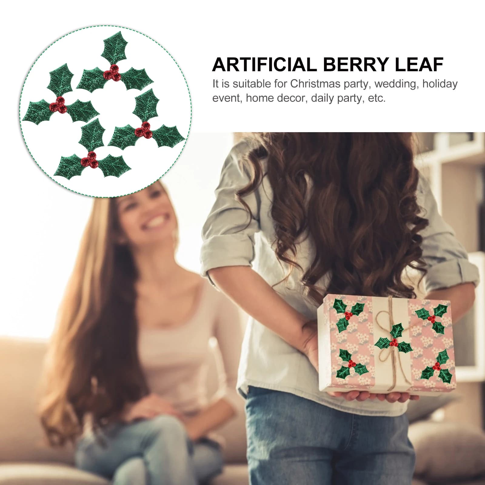 100pcs Christmas Artificial Leaf Ornament Greenery For Costume Diy Sew On Badges Embroidery Applique Patches Fake Plant Decor